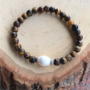 Tiger’s eye genuine pearl bead bracelet